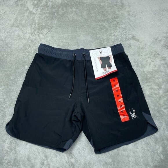 Spyder Swim Mens Black Swim Shorts 7.5" Inseam Medium UPF 30+ a0933 - Picture 1 of 8